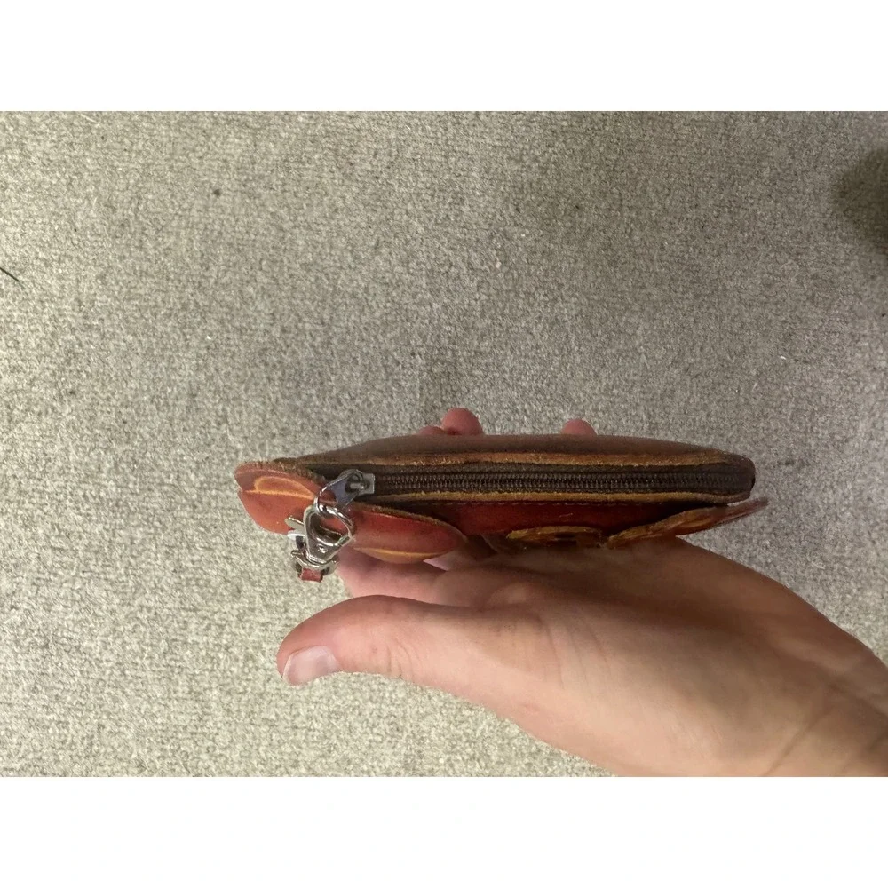 Handmade Brown Leather Teddy Bear Coin Purse Wristlet Small Zip‎ Pouch Kids